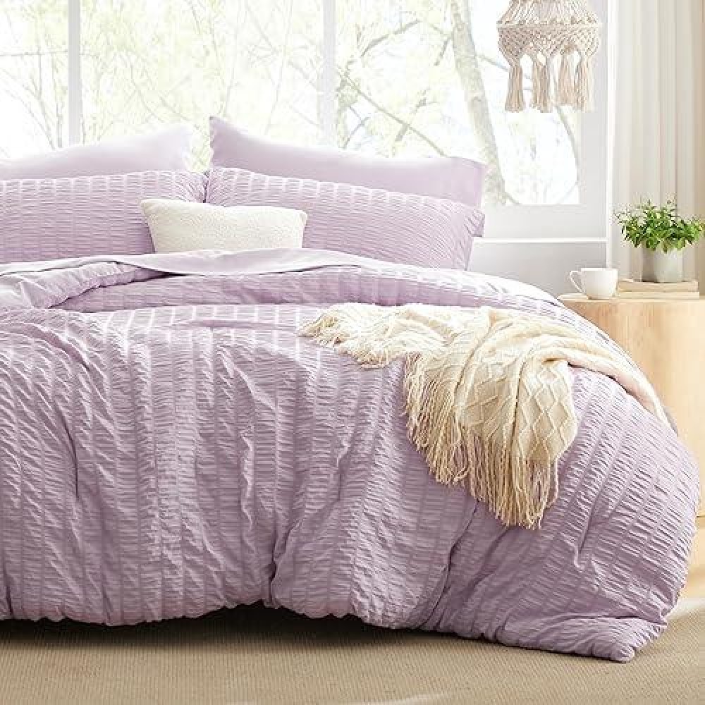 Loves Cabin Seersucker Lavender Queen Comforter Set 7 Pieces All Season Bedding Set Queen Bed In A Bag Comforter Set With Com