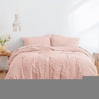 Loves Cabin Seersucker Pink Queen Comforter Set 7 Pieces All Season Bedding Set Queen Bed In A Bag Comforter Set With Comfort