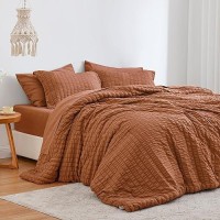 Loves Cabin Seersucker Terracotta Queen Comforter Set 7 Pieces All Season Bedding Set Queen Bed In A Bag Comforter Set With C