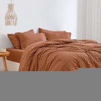 Loves Cabin Seersucker Terracotta King Size Comforter Set 7 Pieces All Season Bedding Set King Bed In A Bag Comforter Set Wit