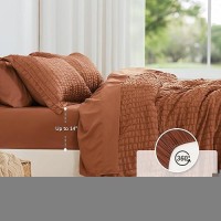 Loves Cabin Seersucker Terracotta King Size Comforter Set 7 Pieces All Season Bedding Set King Bed In A Bag Comforter Set Wit