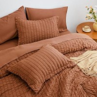 Loves Cabin Seersucker Terracotta King Size Comforter Set 7 Pieces All Season Bedding Set King Bed In A Bag Comforter Set Wit