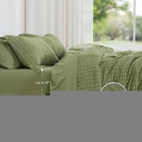 Loves Cabin Seersucker Sage Green King Size Comforter Set 7 Pieces All Season Bedding Set King Bed In A Bag Comforter Set Wit