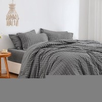 Loves Cabin Seersucker Dark Grey California King Comforter Set 7 Pieces California King Bed In A Bag All Season Bedding Sets