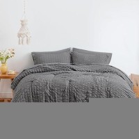 Loves Cabin Seersucker Dark Grey California King Comforter Set 7 Pieces California King Bed In A Bag All Season Bedding Sets