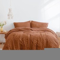 Loves Cabin Seersucker Terracotta Twin Comforter Set 5 Pieces All Season Bedding Set Twin Bed In A Bag Comforter Set With Com