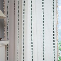 Deeprove Emerald Green Boho Curtains 84 Inches Long For Bedroom  Vintage Bohemian Embroidery Farmhouse Cotton Striped Linen Country Tassel Window Treatments Christmas Decor  W52 X L84  1 Panel