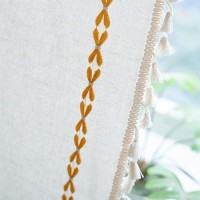 Deeprove Gold Yellow Boho Curtains 63 Inches Length For Kitchen  Vintage Bohemian Embroidery Farmhouse Cotton Linen Striped French Country Tassel Window Treatments Decor  W52 X L63  1 Panel