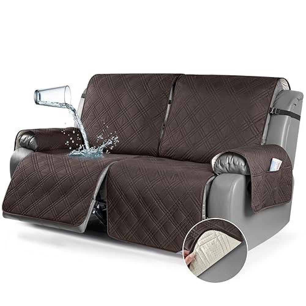 Taococo 100% Waterproof Oversized Loveseat Recliner Cover  Non Slip Split Loveseat Covers For Reclining Loveseat With Elastic Straps For Kids Pets(Oversized 2 Seater  Chocolate)