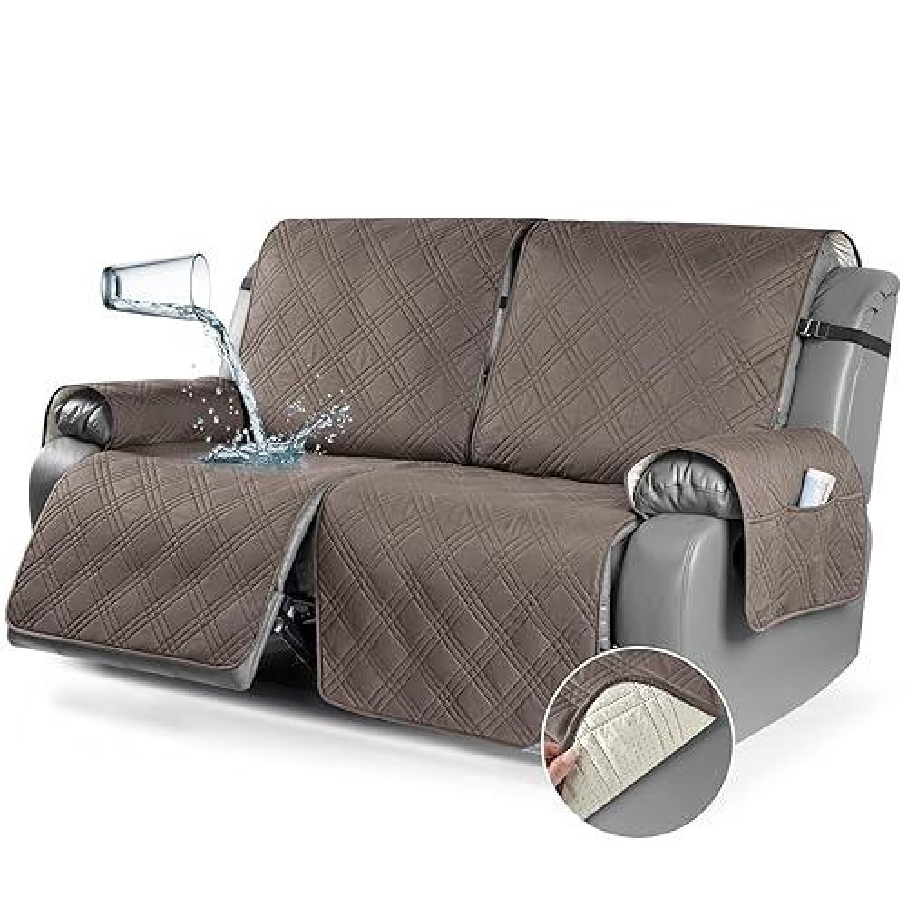 Taococo 100% Waterproof Oversized Loveseat Recliner Cover  Non Slip Split Loveseat Covers For Reclining Loveseat With Elastic Straps For Kids Pets(Oversized 2 Seater  Taupe)