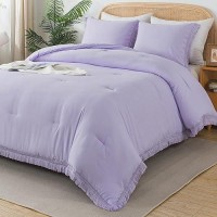 Andency Queen Comforter Set Lavender  Purple 3 Pieces Boho Tassel Lightweight Bedding Comforter Sets  Winter Soft Fluffy Fringe Bed Set (90X90In Comforter & 2 Pillowcases)