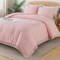 Andency Pink Comforter Set California King For Girls  Boho Women Tassel Lightweight Bedding Comforter Sets  3 Pieces All Season Soft Fluffy Fringe Bed Set (104X96In Comforter & 2 Pillowcases)