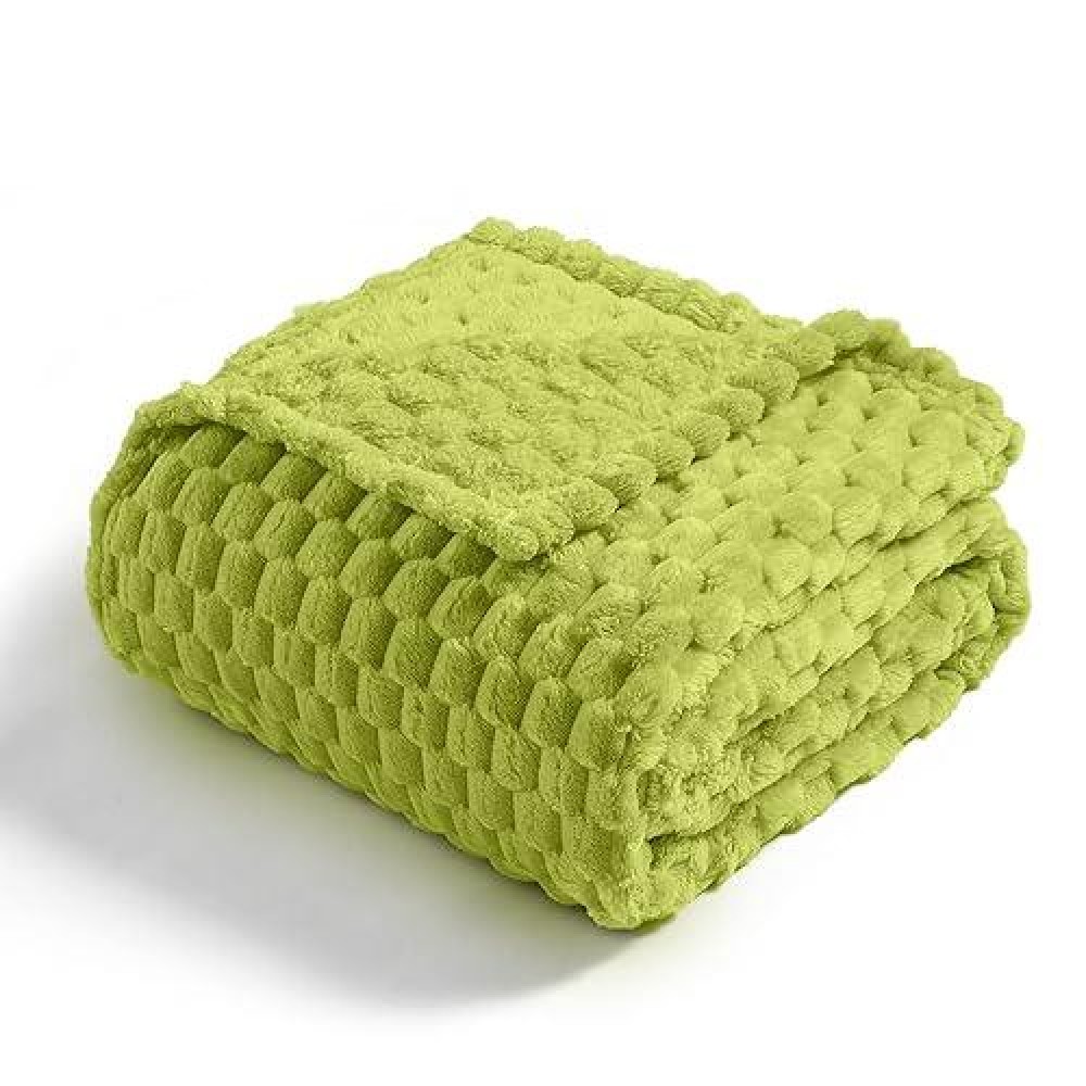 Vessia Flannel Fleece Throw Blanket For Kids And Adults  3D Jacquard Green Fuzzy And Warm Blanket For Couch Sofa Bed Chair  300Gsm Super Soft Touch Cozy Throw For All-Season Home Decor(50X40Inch)