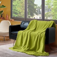 Vessia Flannel Fleece Throw Blanket For Kids And Adults  3D Jacquard Green Fuzzy And Warm Blanket For Couch Sofa Bed Chair  300Gsm Super Soft Touch Cozy Throw For All-Season Home Decor(50X40Inch)