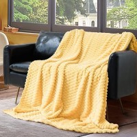 Vessia Flannel Fleece Throw Blanket For Kids And Adults  3D Jacquard Light Yellow Fuzzy And Warm Blanket For Couch Sofa Bed Chair  300Gsm Soft Touch Cozy Throw For All-Season Home Decor(50X40Inch)