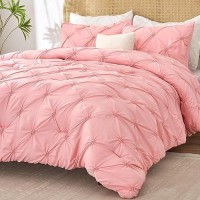 Bedelite Pink King Size Comforter Set 3 Pieces Boho Pintuck Bedding Comforter Sets Lightweight Soft Warm King Bedding Set W