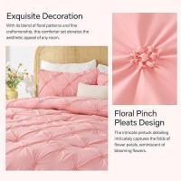 Bedelite Pink King Size Comforter Set 3 Pieces Boho Pintuck Bedding Comforter Sets Lightweight Soft Warm King Bedding Set W