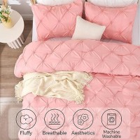 Bedelite Pink King Size Comforter Set 3 Pieces Boho Pintuck Bedding Comforter Sets Lightweight Soft Warm King Bedding Set W