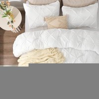 Bedelite White King Size Comforter Set 3 Pieces Boho Pintuck Bedding Comforter Sets Lightweight Soft Warm King Bedding Set