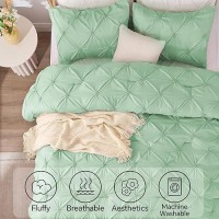 Bedelite Green Queen Comforter Set 3 Pieces Boho Pintuck Bedding Comforter Sets Lightweight Soft Warm Bed Comforter Queen W