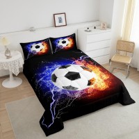 Erosebridal Boys Soccer Comforter Set Football Bedding Set Queen Size Gold Flame Ball Quilt For Kids Girls Teens Youth Bedroom