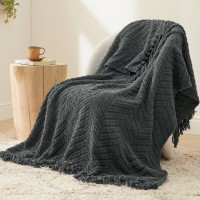 Bedsure Charcoal Throw Blanket For Couch Versatile Knit Woven Chenille Blanket For Chair Super Soft Warm Decorative Blanke