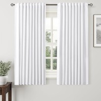 White Linen Blackout Curtains For Bedroom 63 Inch Length 2 Panels Set Back Tab Pocket Neutral Farmhouse Living Room Darkening Cu