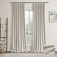 Greyish Beige Linen Blackout Curtains For Bedroom 144 Inch Length 2 Panels Set Back Tab Pocket Neutral Farmhouse Living Room Dar