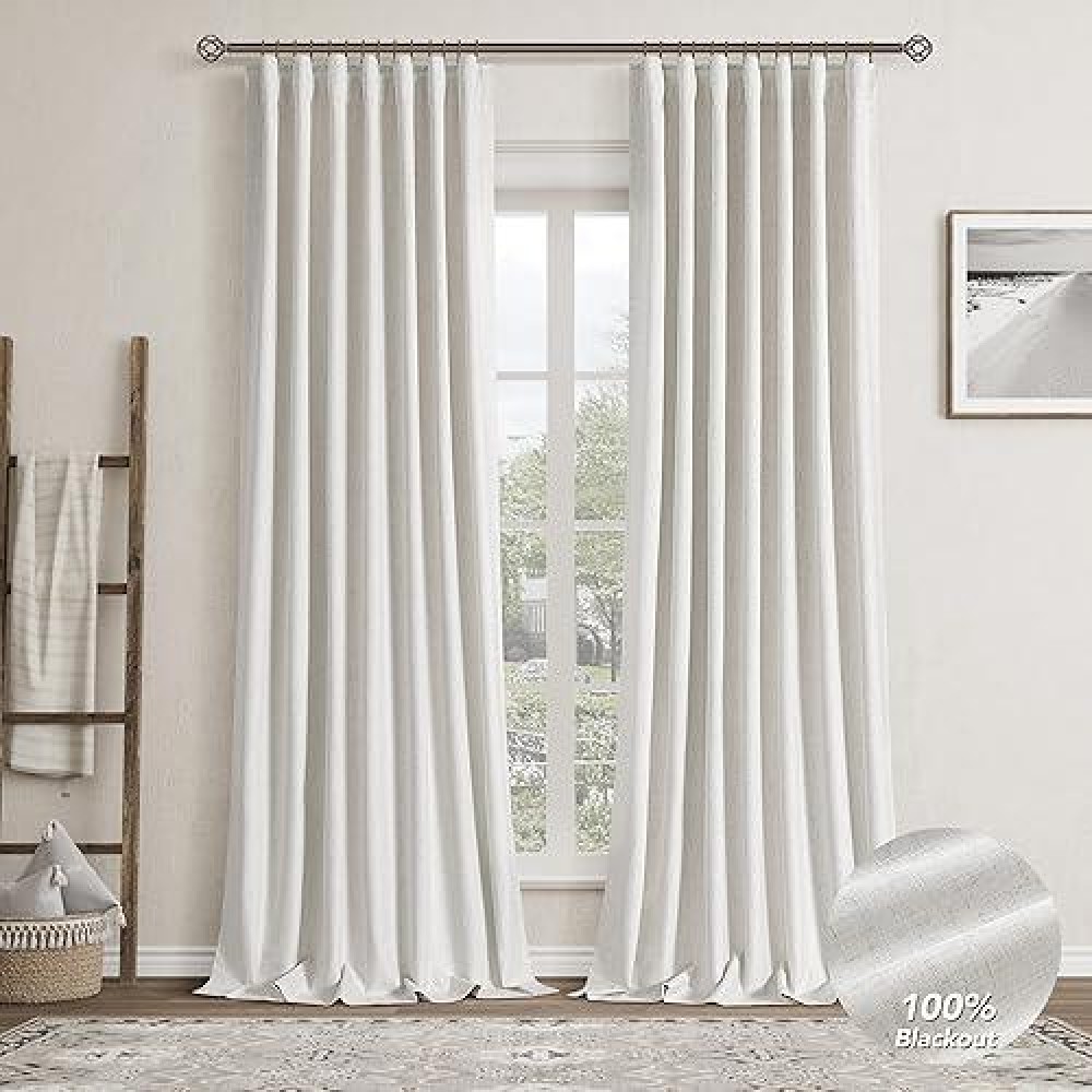 Natural Linen Blackout Curtains For Bedroom 132 Inch Length 2 Panels Set Back Tab Cream Colored Neutral Farmhouse Living Room Da