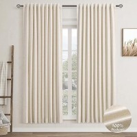 Beige Linen Blackout Curtains For Bedroom 72 Inch Length 2 Panels Set Back Tab Pocket Neutral Farmhouse Living Room Darkening Cu