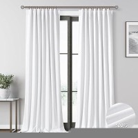 White Linen Blackout Curtains For Bedroom 100 Inch Length 2 Panels Set Back Tab Pocket Neutral Farmhouse Living Room Darkening C