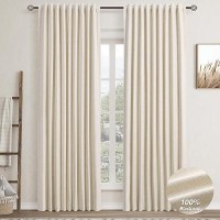 Beige Linen Blackout Curtains For Bedroom 84 Inch Length 2 Panels Set Back Tab Pocket Neutral Farmhouse Living Room Darkening Cu