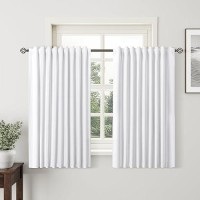 White Linen Blackout Curtains For Bedroom 54 Inch Length 2 Panels Set Back Tab Pocket Neutral Farmhouse Living Room Darkening Cu