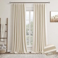 Beige Linen Blackout Curtains For Bedroom 108 Inch Length 2 Panels Set Back Tab Pocket Neutral Farmhouse Living Room Darkening C