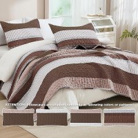 Andency King Size Quilt Set Brown  3 Pieces Coffee Ultra Soft Lightweight Bedspreads & Coverlets Set  Patchwork Striped Quilted Bedding Sets For All Seasons (1 Quilt  2 Pillow Shams)