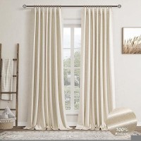 Beige Linen Blackout Curtains For Bedroom 132 Inch Length 2 Panels Set Back Tab Pocket Neutral Farmhouse Living Room Darkening C