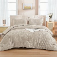 Andency Oatmeal King Size Comforter Set 3 Pieces Boho Bedding Set Collections Farmhouse Tufted Fluffy Bedding Comforter Sets