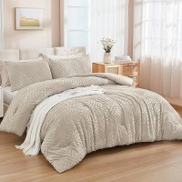 Andency Oatmeal King Size Comforter Set 3 Pieces Boho Bedding Set Collections Farmhouse Tufted Fluffy Bedding Comforter Sets