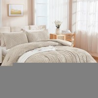 Andency Oatmeal Queen Comforter Set Lightweight Fluffy Boho Bedding Comforter Set 3 Pieces Tufted Farmhouse Shabby Chic Bed Se