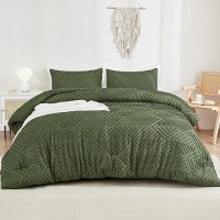 Andency Olive Green California King Comforter Set 3 Pieces Boho Men Bedding Set Collections Farmhouse Tufted Fluffy Bedding