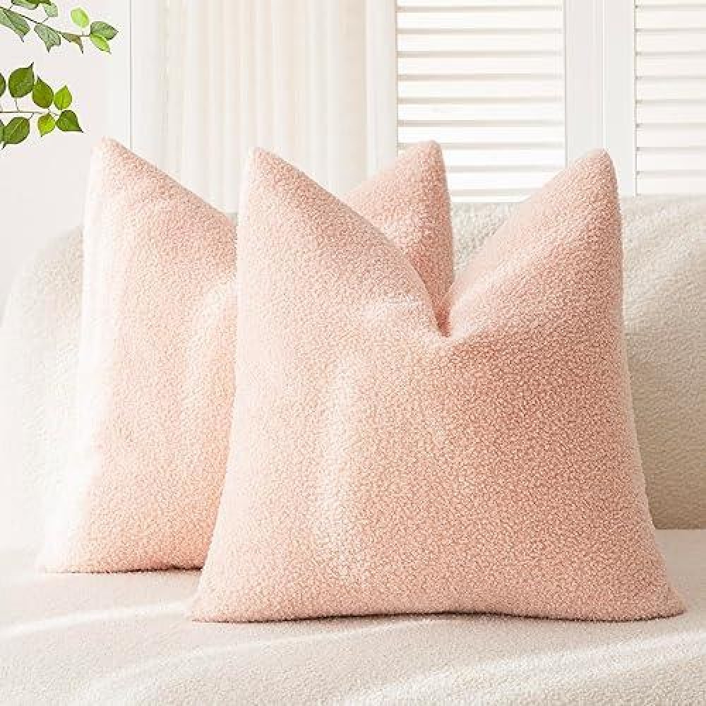 Foindtower Pack Of 2 Curly Faux Fur Decorative Throw Pillow Covers Soft Fuzzy Plush Cushion Case With Zipper Cozy Pillowcase Fo