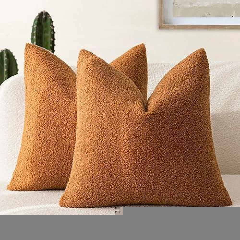 Foindtower Pack Of 2 Curly Faux Fur Decorative Throw Pillow Covers Soft Fuzzy Plush Cushion Case With Zipper Cozy Pillowcase Fo