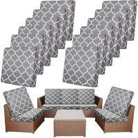 Newwiee 12 Pcs Patio Stretch Sofa Cushion Covers Outdoor Cushion Cover Replacement Couch Slipcover Sofa Seat Cover Flexibility Chair Cushion Cover Porch Patio Furniture Protector (Gray Moroccan)