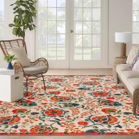 Nourison Aloha Indoor/Outdoor Red Multicolor 9' X 12' Area Rug  Easy Cleaning  Non Shedding  Bed Room  Living Room  Dining Room  Backyard  Deck  Patio (9X12)