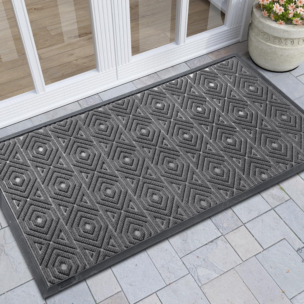 Yimobra Door Mat Outdoor Indoor Entrance Welcome Mat Heavy Entry Front Door Mat Stain Fade Resistant Low Profile Sturdy R