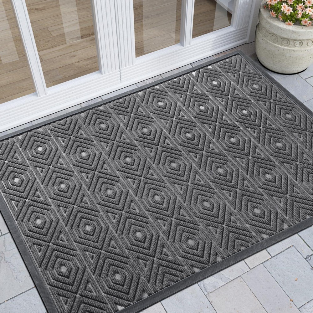 Yimobra Door Mat Outdoor Indoor Entrance Welcome Mat Heavy Entry Front Door Mat Stain Fade Resistant Low Profile Sturdy R