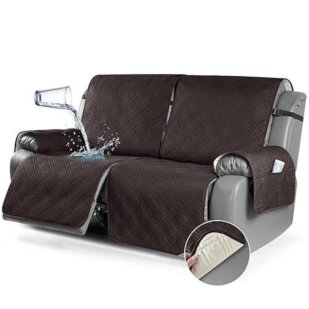 Taococo 100% Waterproof Oversized Loveseat Recliner Cover  Non Slip Split Loveseat Covers For Reclining Loveseat With Elastic Straps For Kids Pets(Oversized 2 Seater  Coffee)