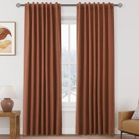 100% Blackout Linen Curtains 84 Inch Length 2 Panels Terracotta Light Blocking Darkening Living Room Curtains 84 Inches Long Elegant Modern Back Tab Pocket Noise Reducing Drapes For Nursery 52X84