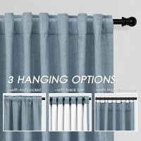 Nanspring Sage Green Linen 100% Blackout Curtains 95 Inch Length Back Tab Rod Pocket Drapes Thermal Insulated Textured Living Room Black Out Curtains 2 Panels Set 52X95