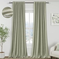 100% Blackout Linen Curtains 90 Inch Length 2 Panels For Living Room Loop Pocket Pinch Pleated Black Out Drapes Sage Green Heat Reducing Total Blackout Window Curtains For Bedroom 90 Inches Long